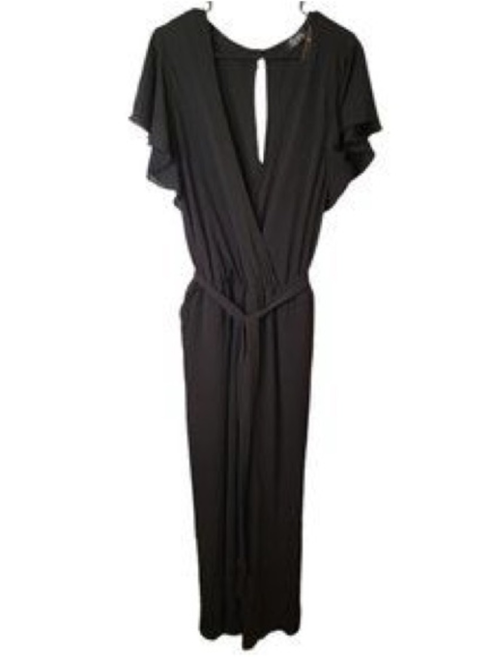 Women's Black V-Neck Jumpsuit with Tie Waist